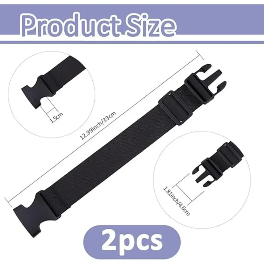 2Pcs Adjustable Belt Bag Extender Strap Black Nylon Fanny Pack Extension Buckle
